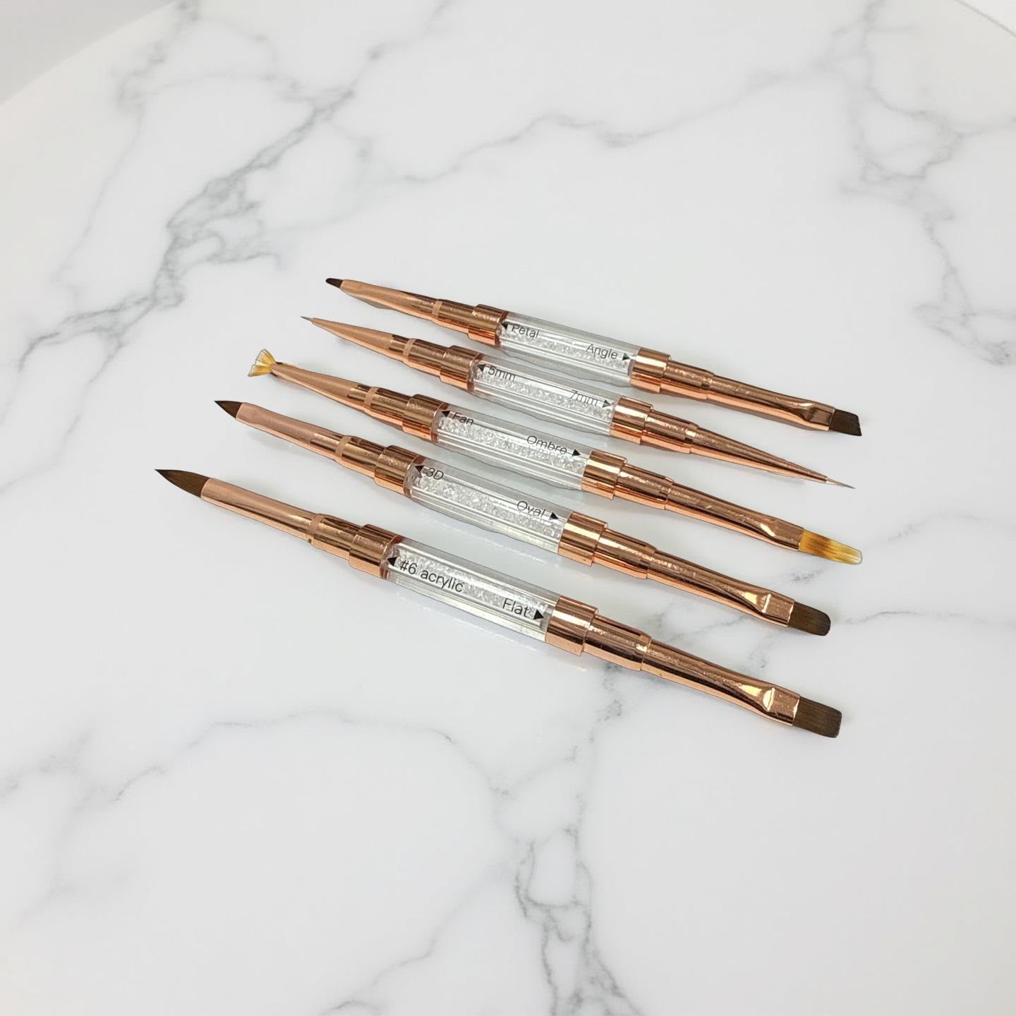 Nail Art Double Brush Set - 5pc | 10 Styles | White Lunali Nail Supply