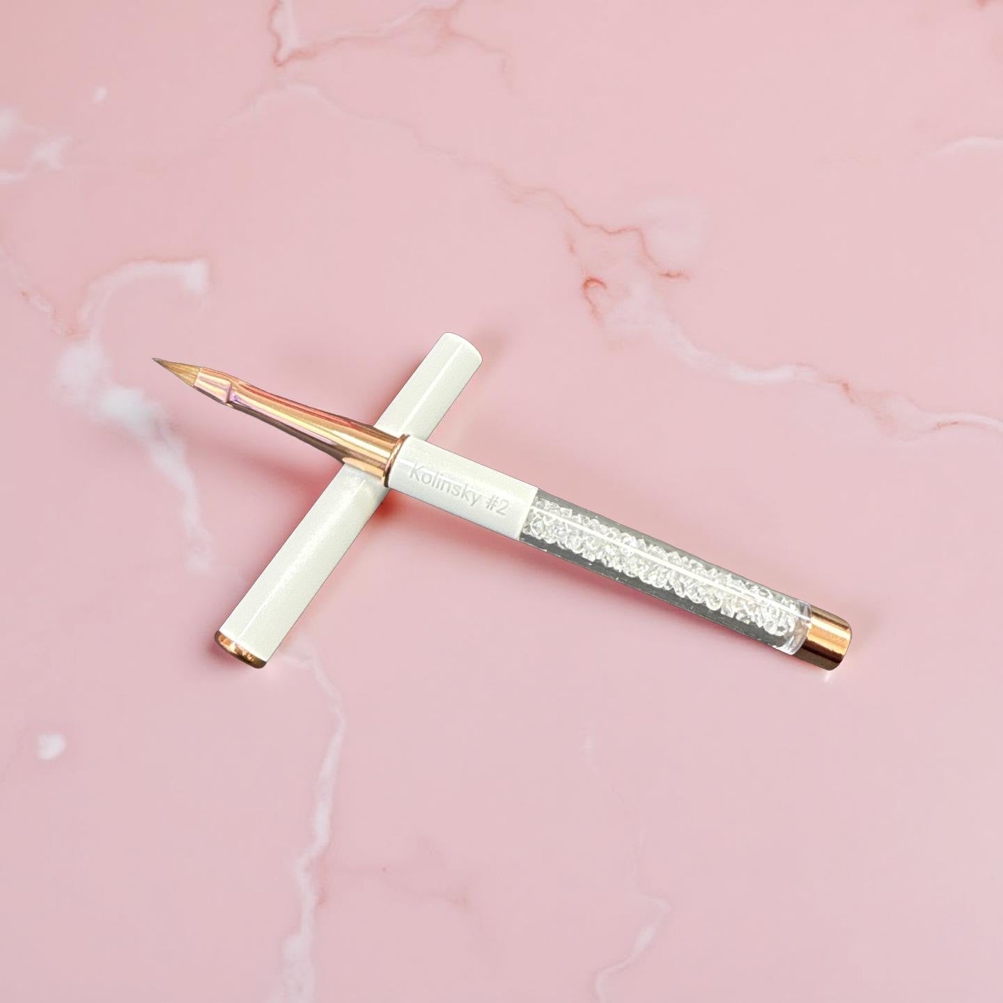 3D Brush #2 - Kolinsky | White Metal Handle Lunali Nail Supply
