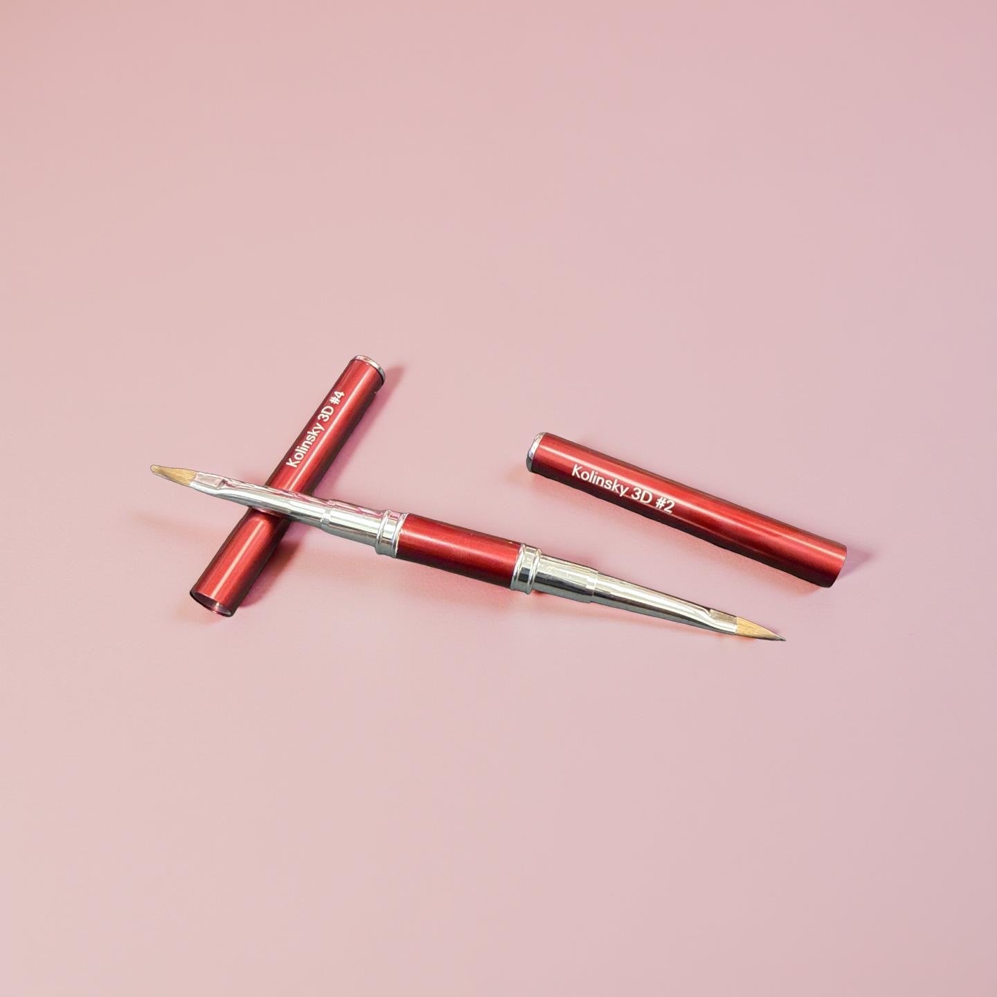 Double 3D Brush #2 | #4 - Kolinsky | Red Metal Handle Lunali Nail Supply