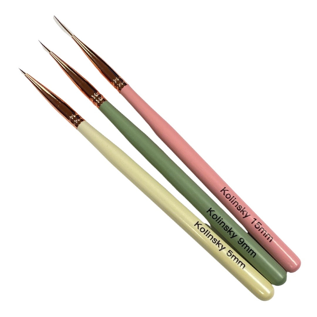 Nail Art Brush Set Kolinsky - 3pc Lunali Nail Supply