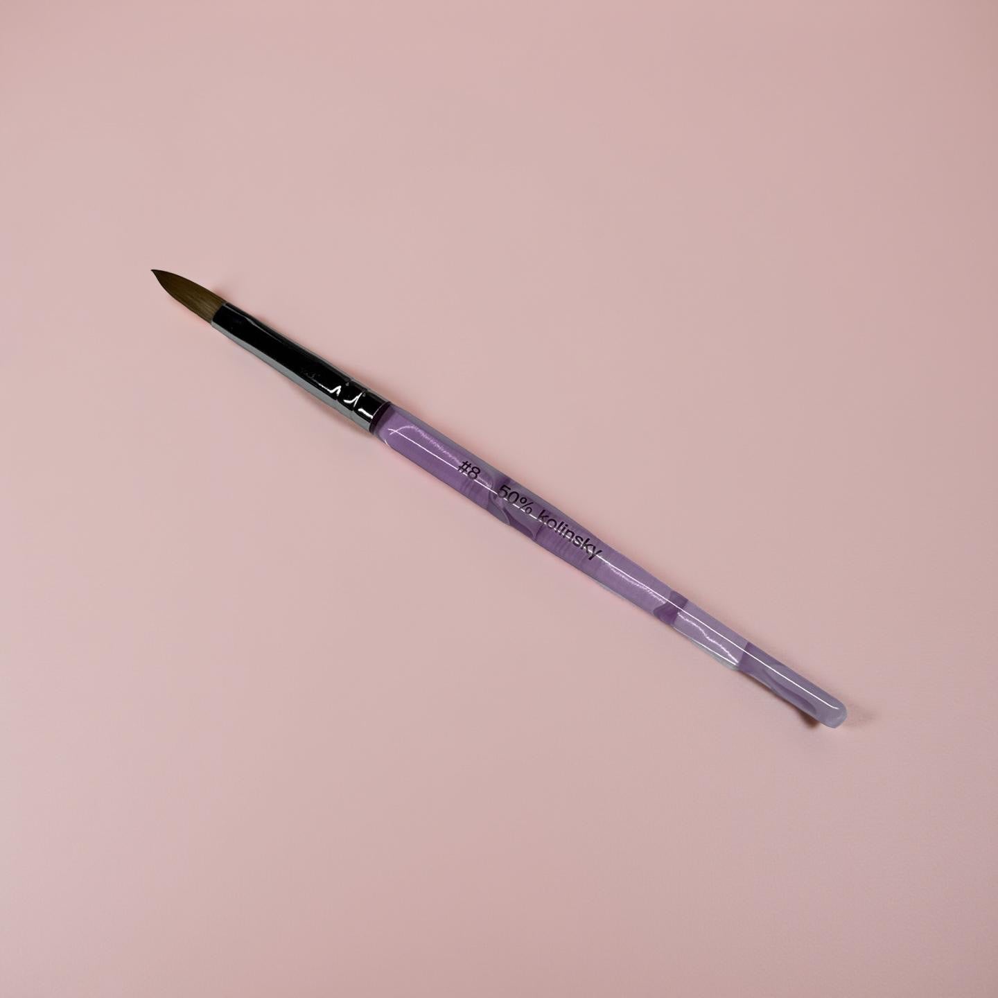 Crimped Purple Marble Brush #8 - 50% Kolinsky 50% Synthetic Lunali Nail Supply