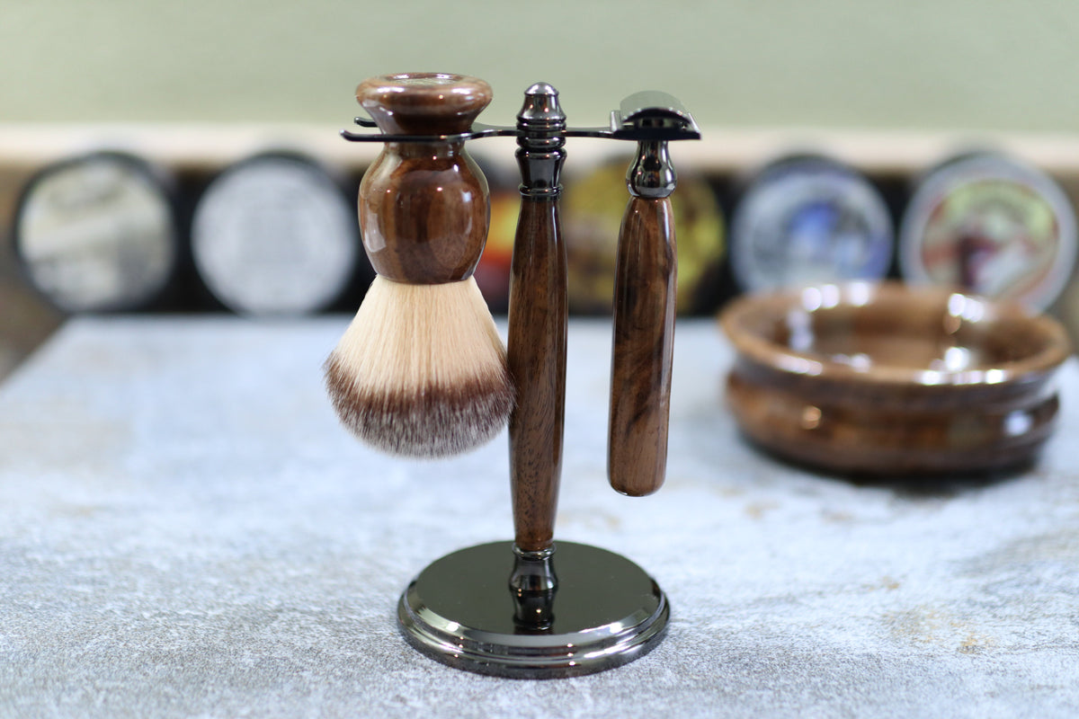 Walnut Wood Hand Crafted Shave Set with Gunmetal Safety Razor CreationsByWill