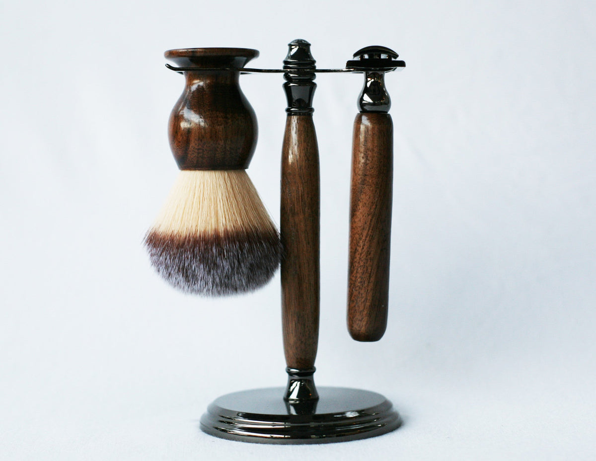 Walnut Wood Hand Crafted Shave Set with Gunmetal Safety Razor CreationsByWill
