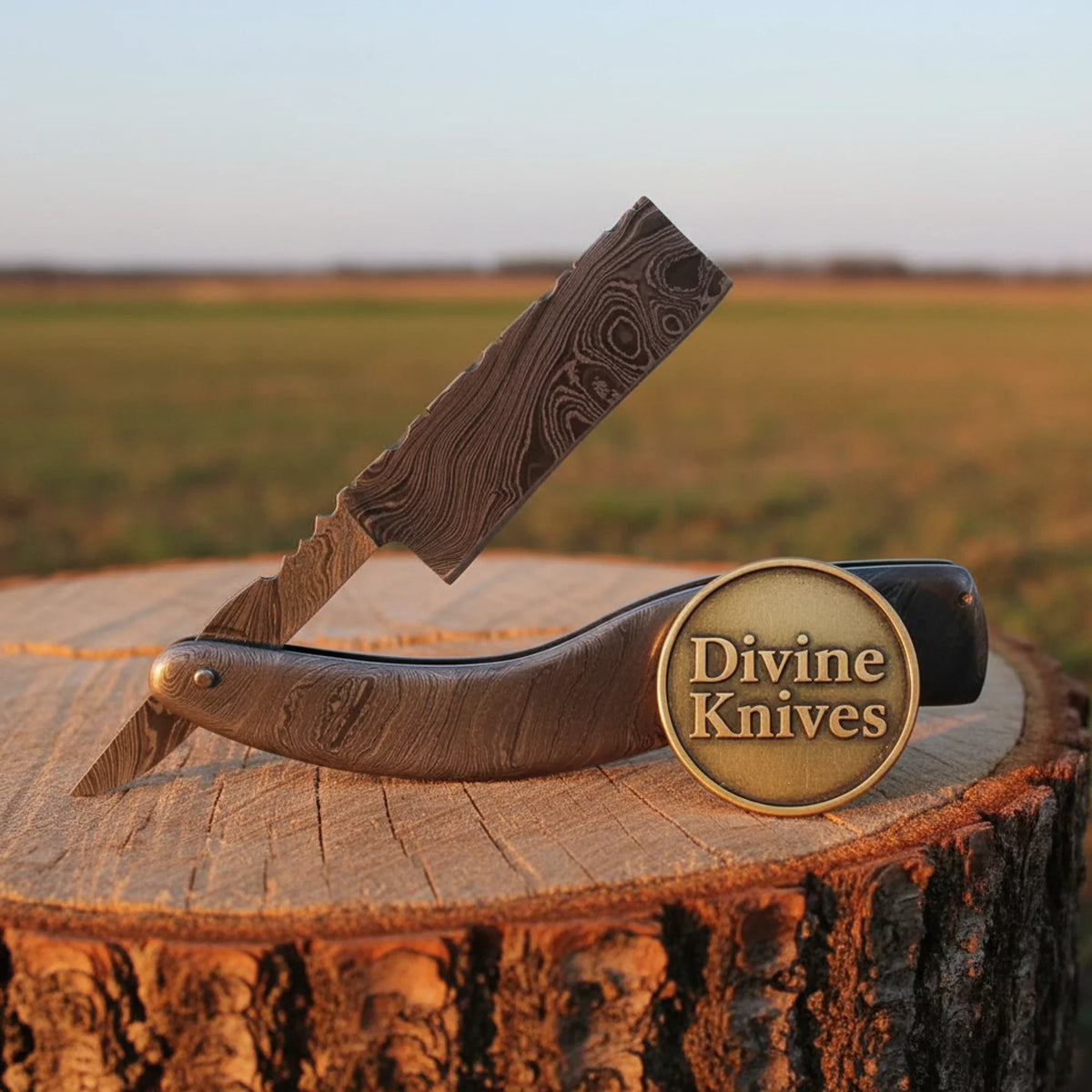 Solid Full Damascus Straight Razor – Handcrafted All-Steel Cut-Throat Razor (4–5 Inch) Divine Knives