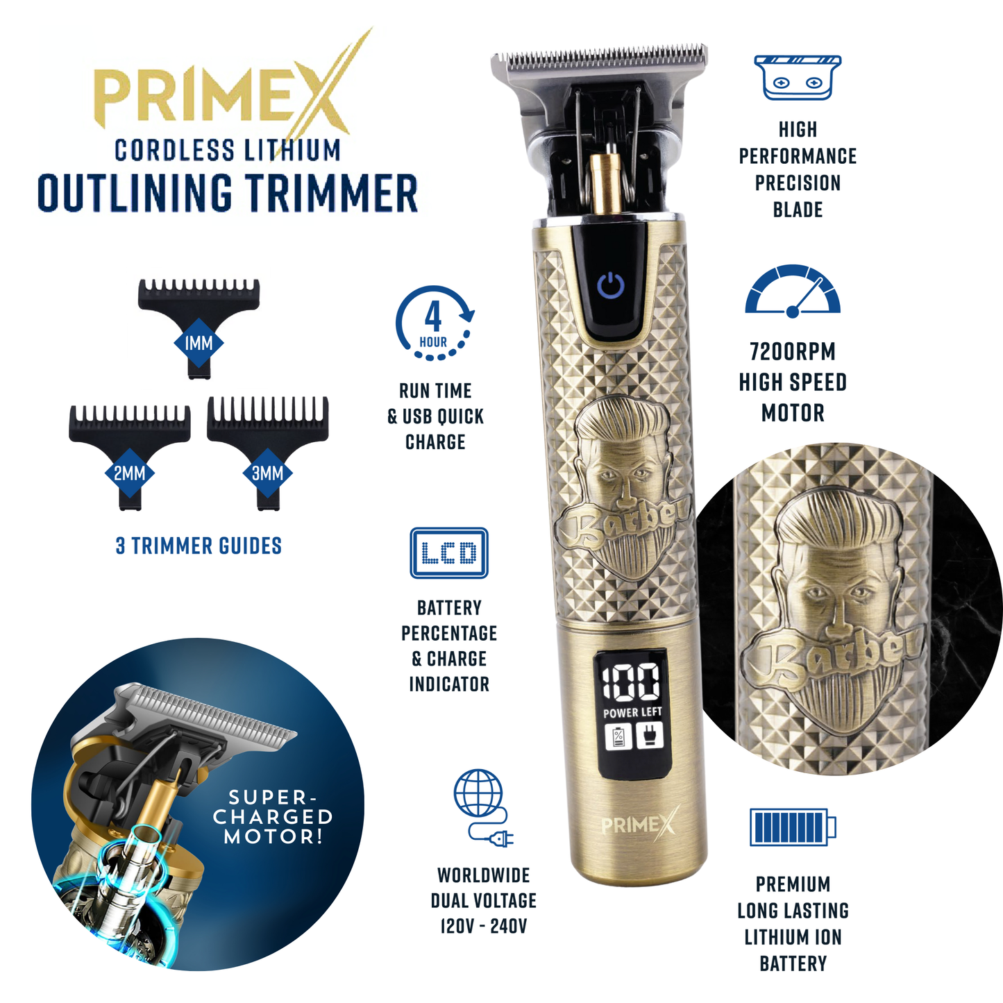 PrimeX Cordless Lithium Outlining Barber Trimmer Brass Annie International, Inc.