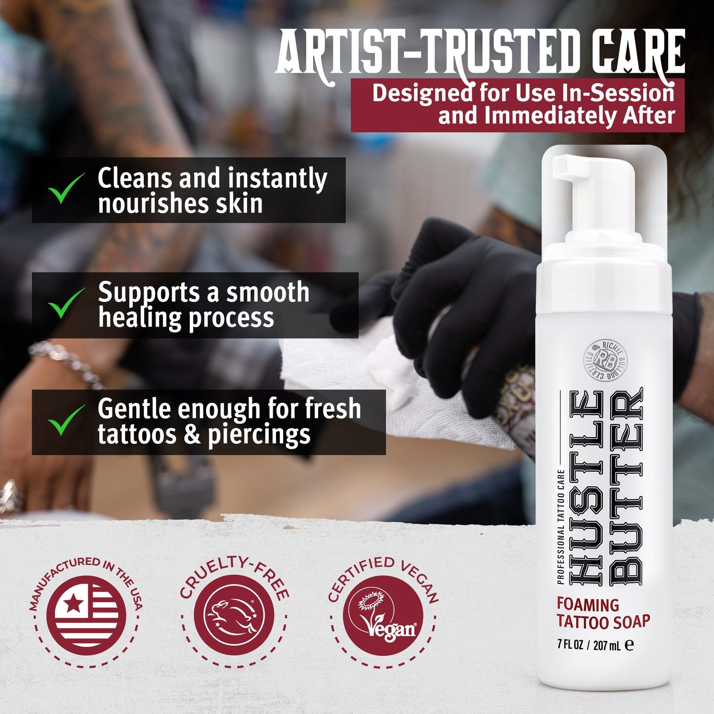 HUSTLE BUTTER FOAMING TATTOO SOAP (2 SIZES) N.O.S. Barber Supply