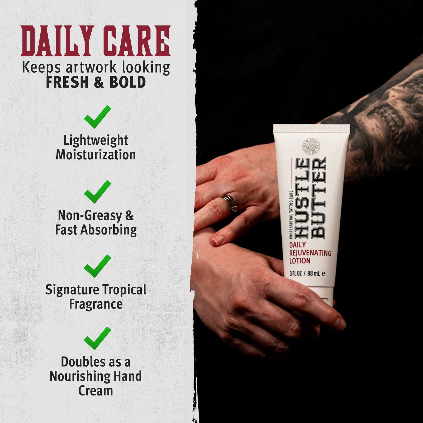HUSTLE BUTTER DAILY REJUVENATING LOTION (2 SIZES) N.O.S. Barber Supply