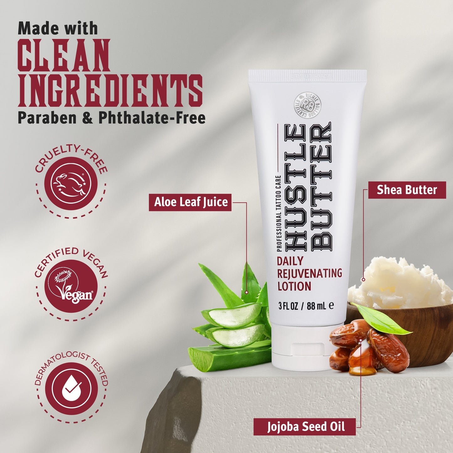 HUSTLE BUTTER DAILY REJUVENATING LOTION (2 SIZES) N.O.S. Barber Supply