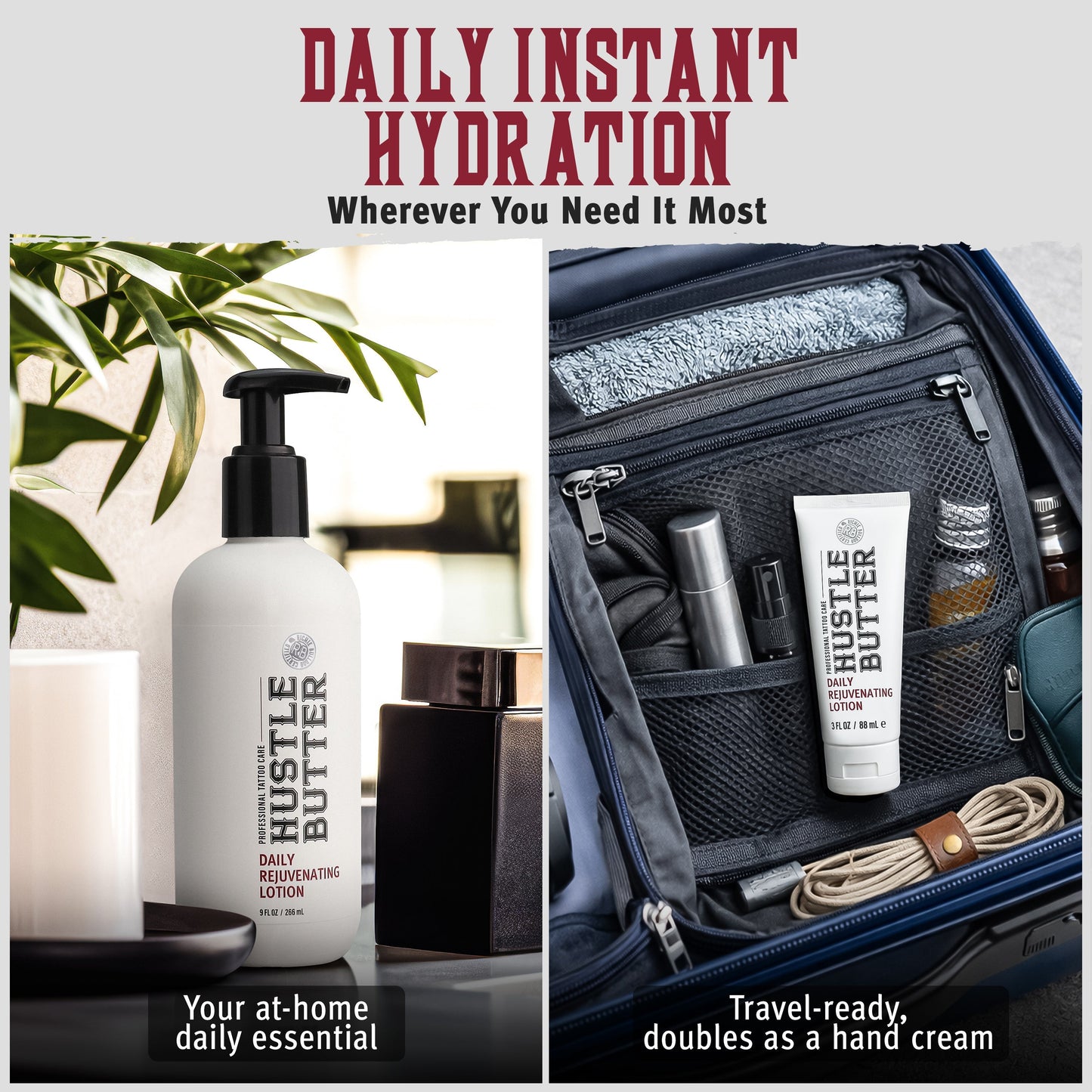 HUSTLE BUTTER DAILY REJUVENATING LOTION (2 SIZES) N.O.S. Barber Supply