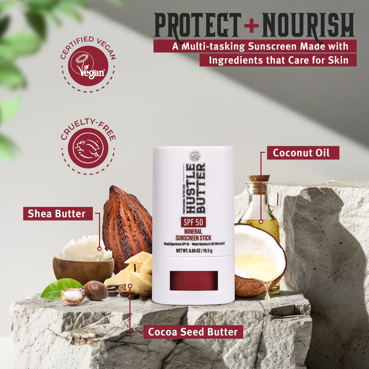 HUSTLE BUTTER MINERAL SUNSCREEN STICK SPF 50 - 0.68OZ N.O.S. Barber Supply