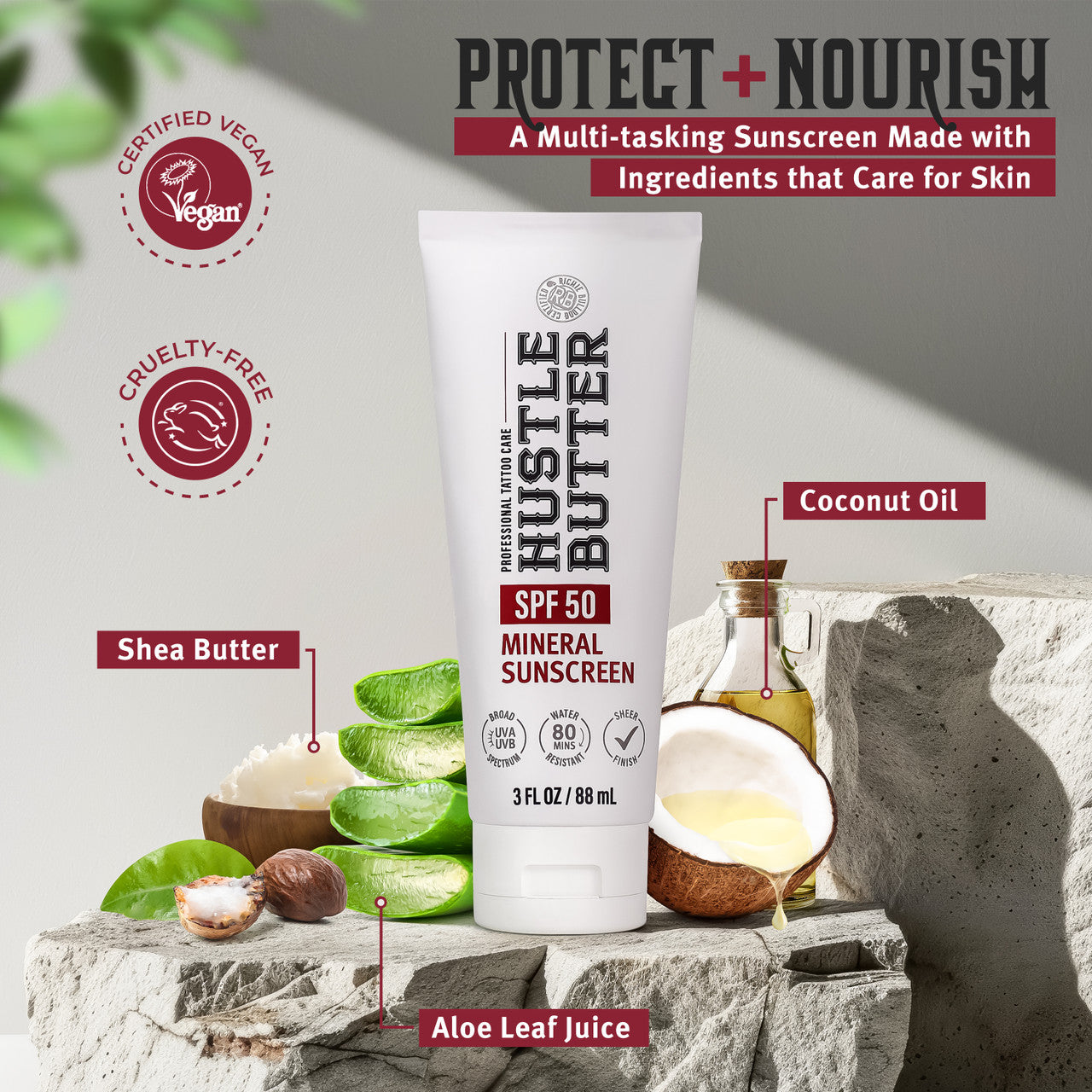 HUSTLE BUTTER MINERAL SUNSCREEN LOTION SPF 50 - 3OZ N.O.S. Barber Supply