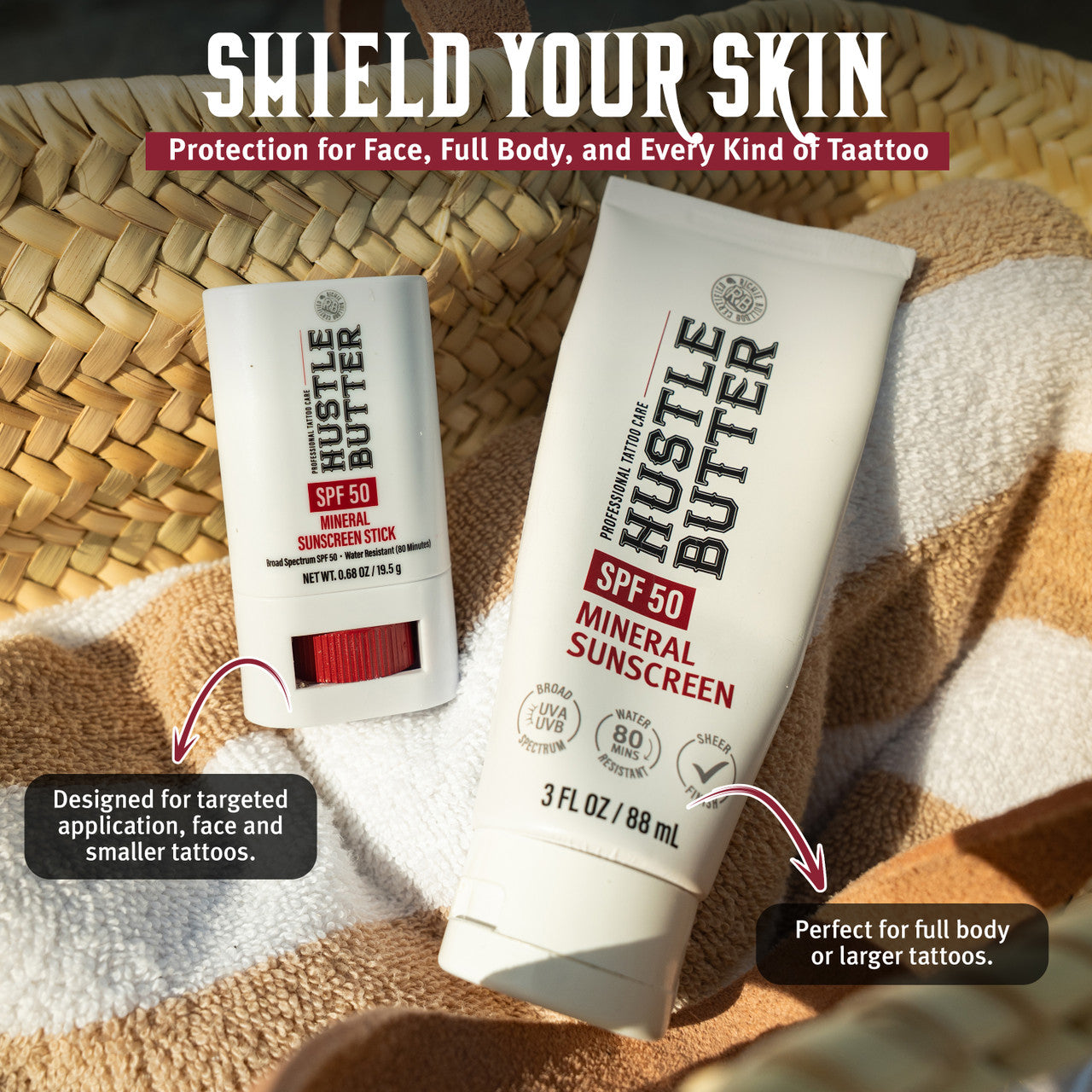 HUSTLE BUTTER MINERAL SUNSCREEN LOTION SPF 50 - 3OZ N.O.S. Barber Supply