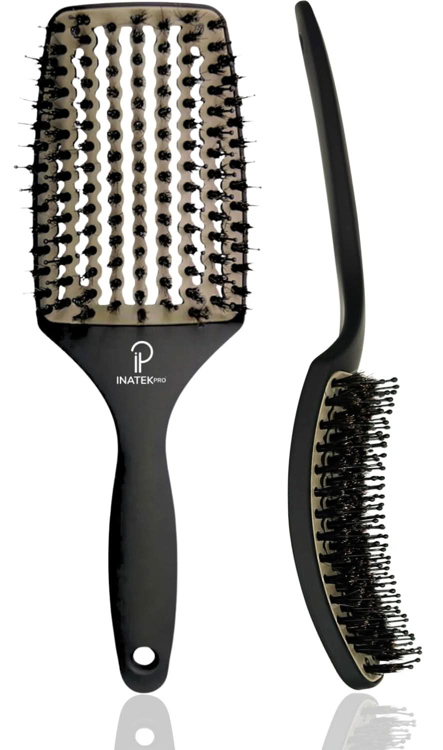 INATEKPRO Curved Vented Boar Bristle Detangler Brush - GREY | LARGE The Beauty Box