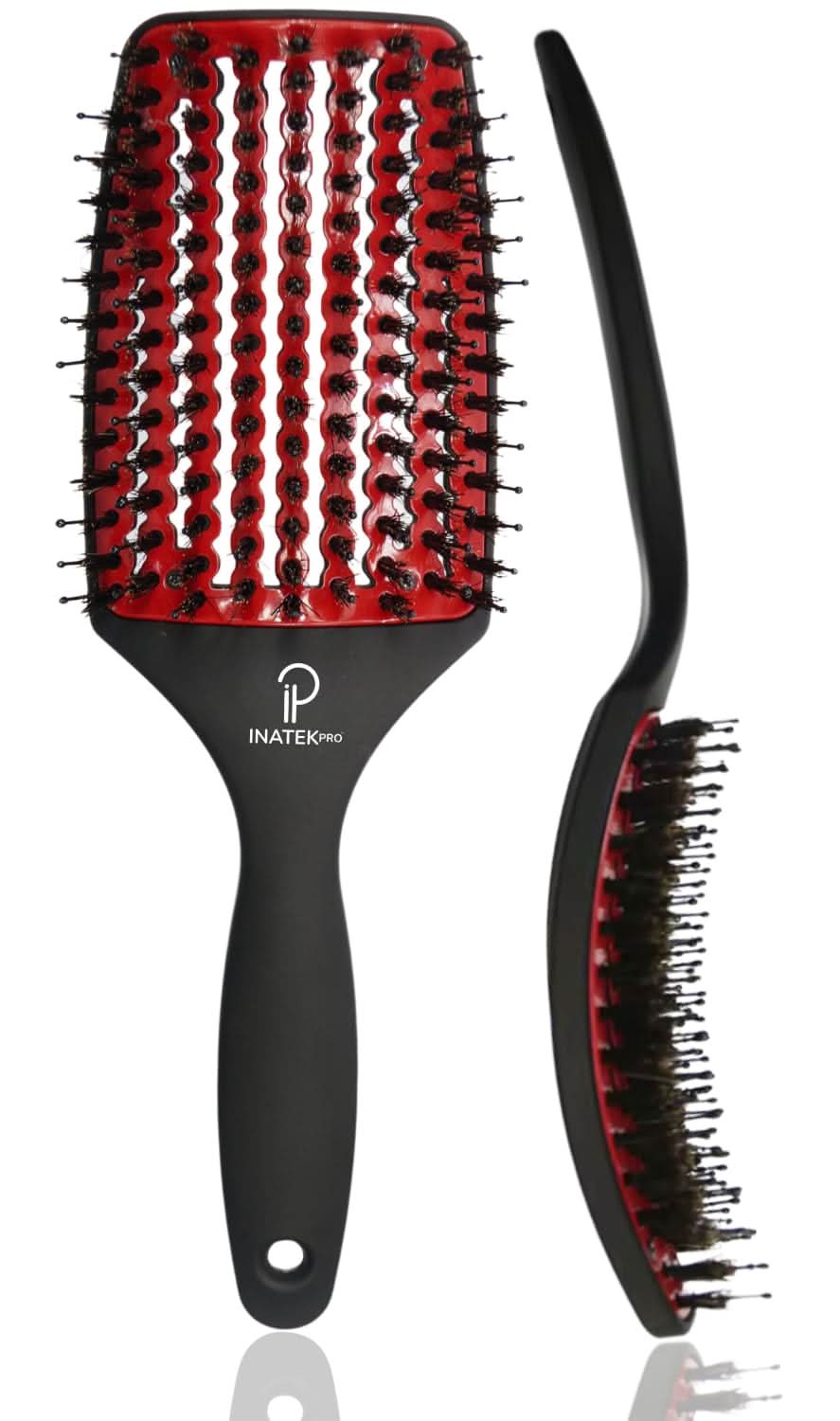 INATEKPRO Curved Vented Boar Bristle Detangler Brush - RED | LARGE The Beauty Box