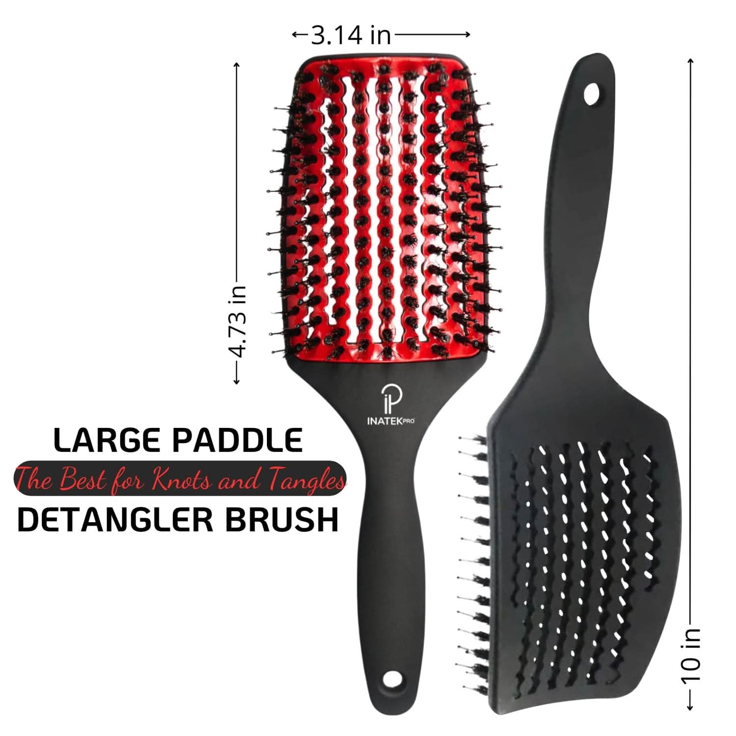 INATEKPRO Curved Vented Boar Bristle Detangler Brush - RED | LARGE The Beauty Box