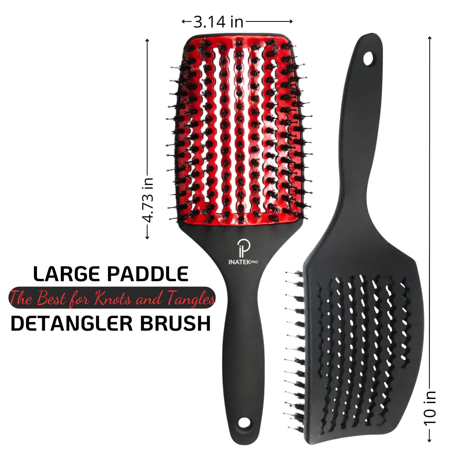 INATEKPRO Curved Vented Boar Bristle Detangler Brush - RED | LARGE The Beauty Box
