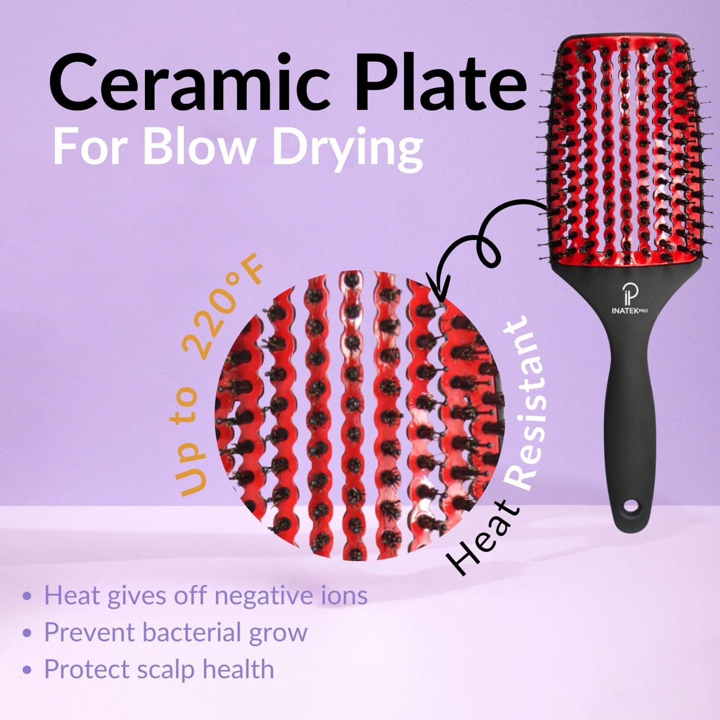 INATEKPRO Curved Vented Boar Bristle Detangler Brush - RED | LARGE The Beauty Box