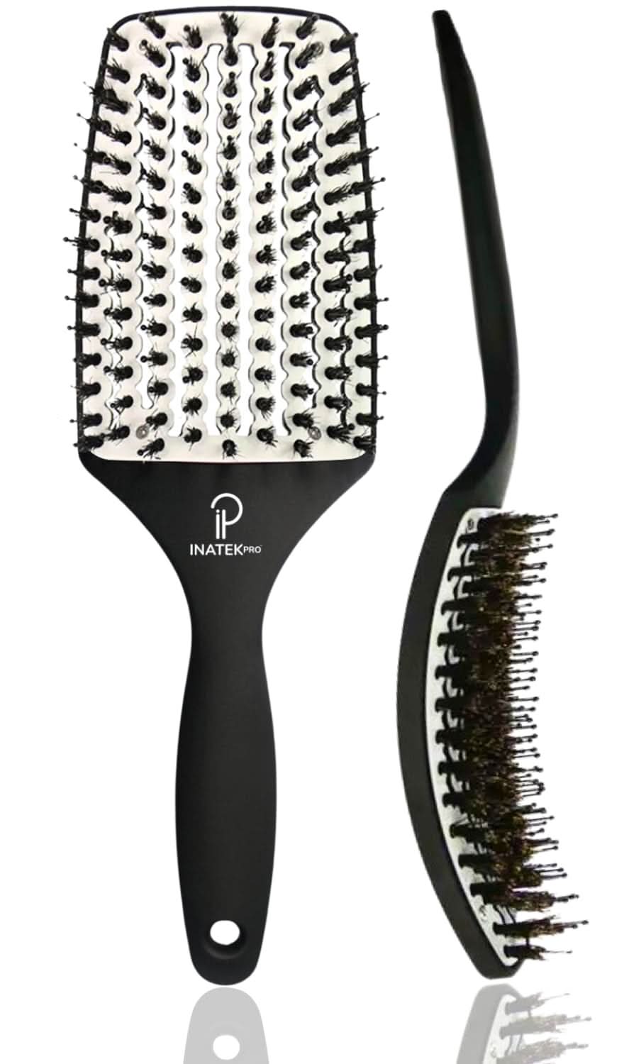 INATEKPRO Curved Vented Boar Bristle Detangler Brush - WHITE | LARGE The Beauty Box