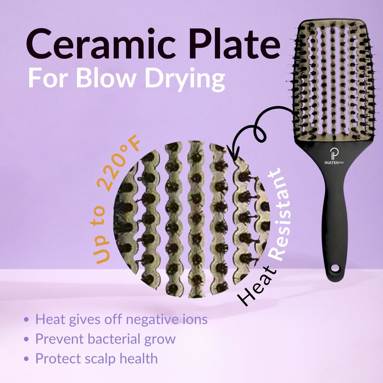 INATEKPRO Curved Vented Boar Bristle Detangler Brush - GREY | LARGE The Beauty Box
