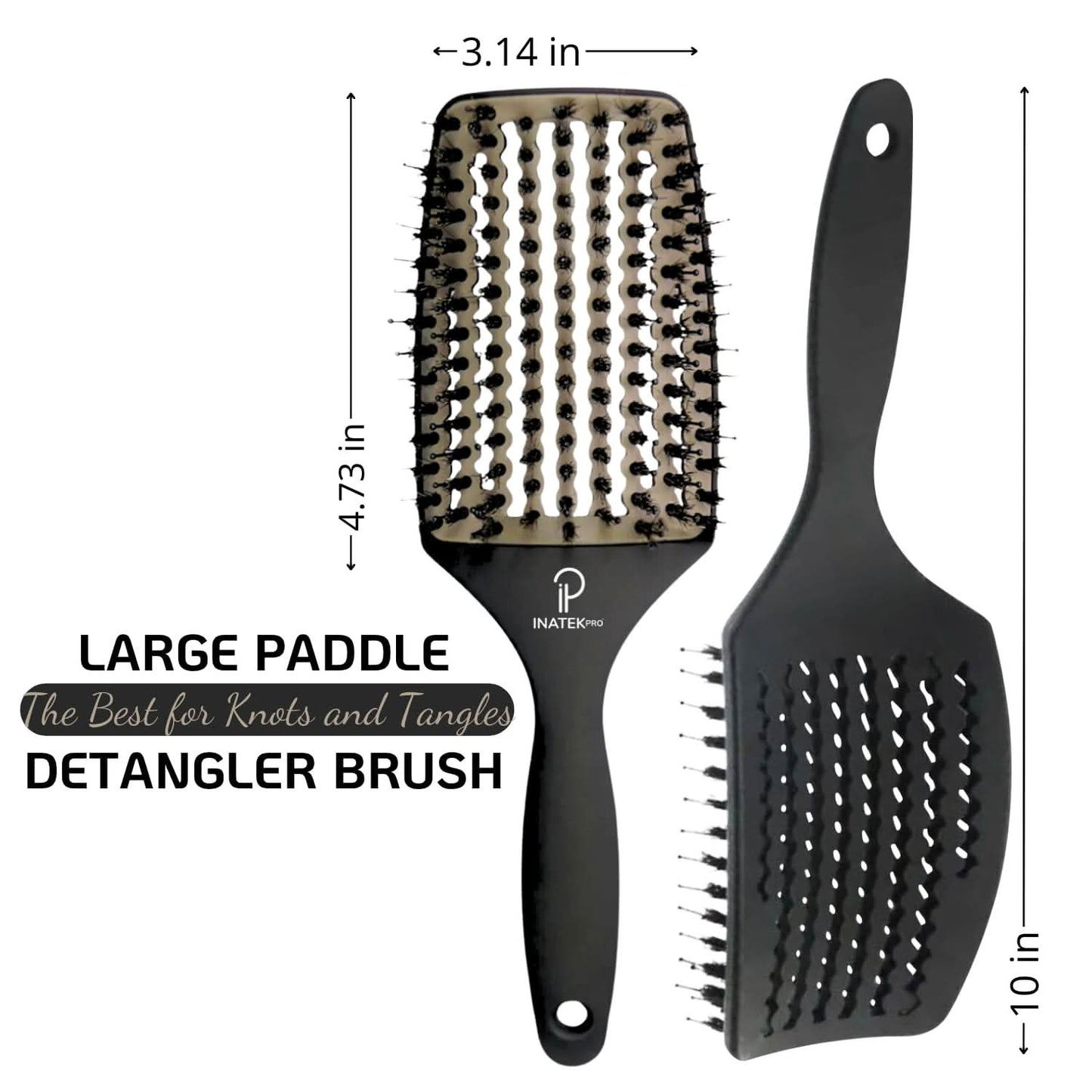 INATEKPRO Curved Vented Boar Bristle Detangler Brush - GREY | LARGE The Beauty Box