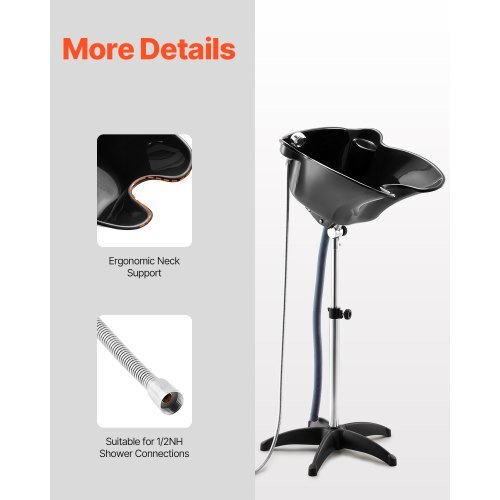 Portable Shampoo Bowl, Deep Shampoo Sink with Adjustable Height & Angle, Includes Drain Hose, Shower Head, Lightweight Hair Wash Basin for Barber Salon Spa Center & Home Use, Black The Shop On Spaulding