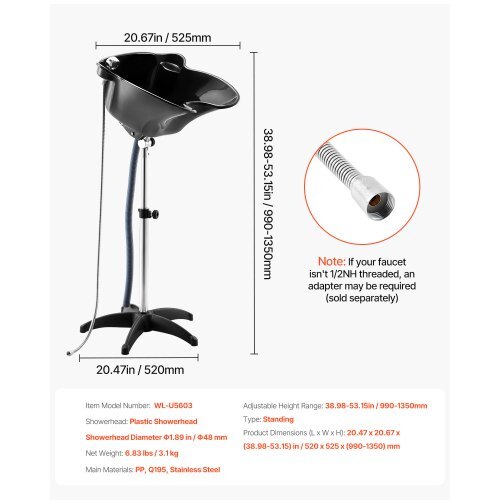 Portable Shampoo Bowl, Deep Shampoo Sink with Adjustable Height & Angle, Includes Drain Hose, Shower Head, Lightweight Hair Wash Basin for Barber Salon Spa Center & Home Use, Black The Shop On Spaulding