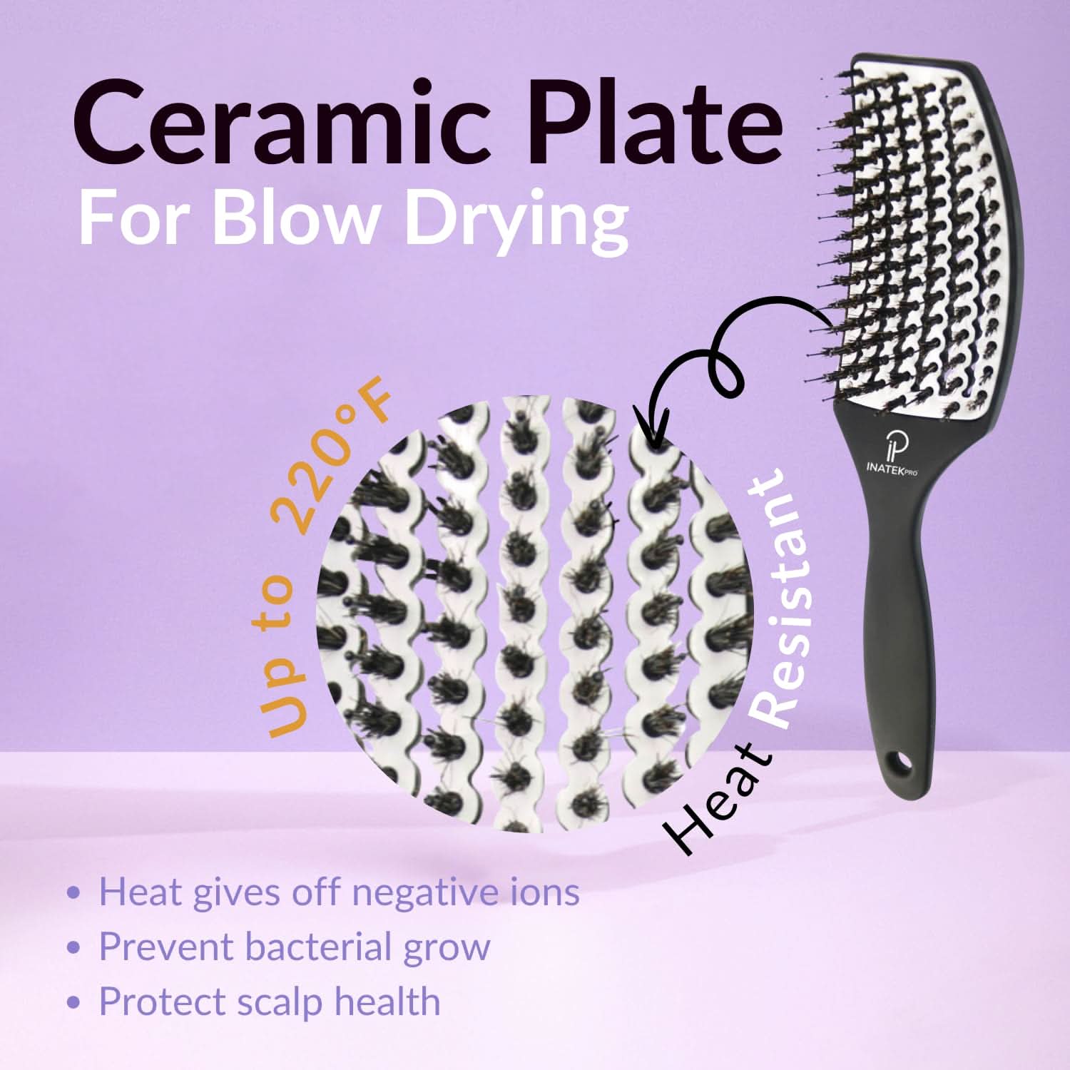 INATEKPRO Curved Vented Boar Bristle Detangler Brush - WHITE | LARGE The Beauty Box