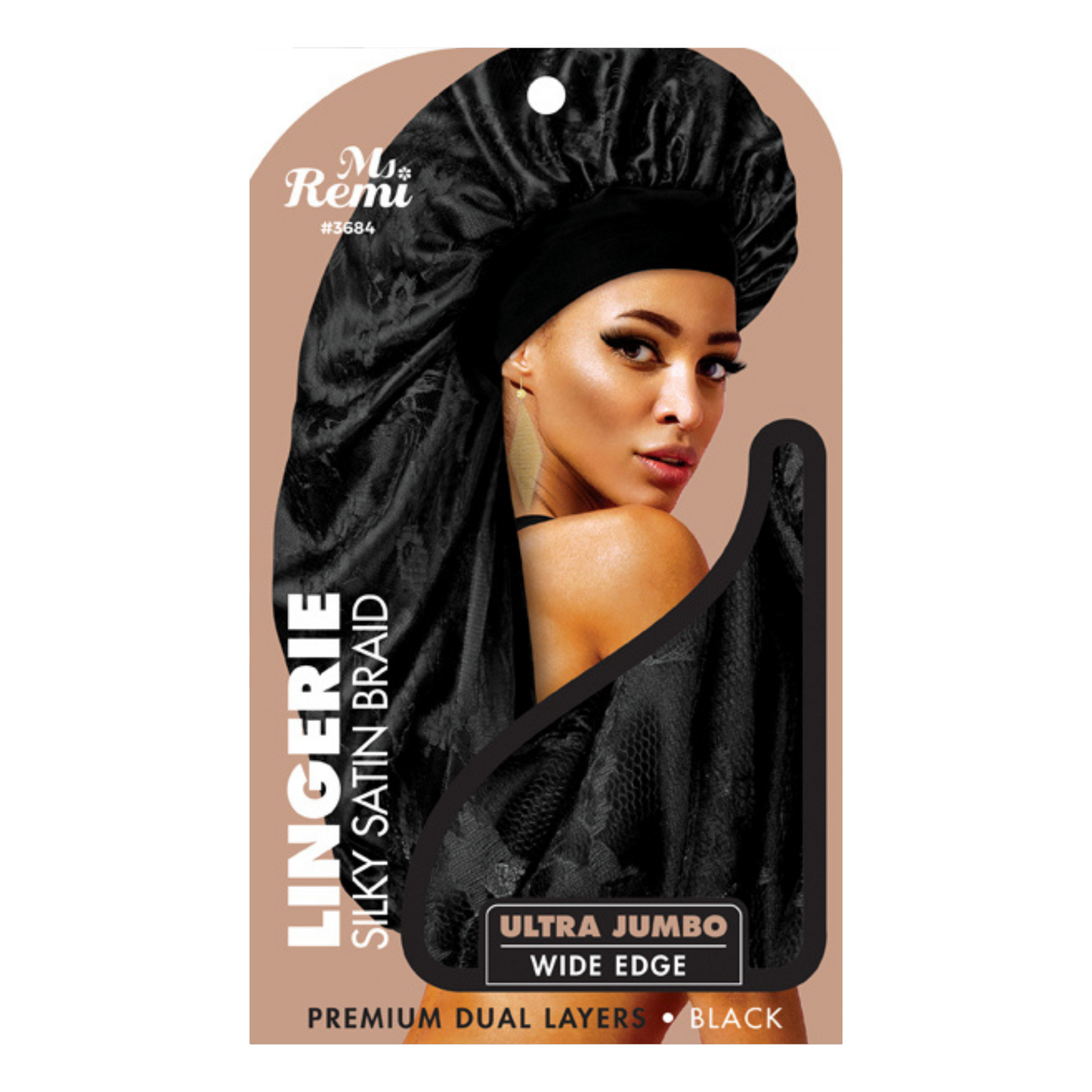 Ms. Remi Lingerie Silky Satin Braid Bonnet Ultra Jumbo, 1 Count, Black Annie International, Inc.
