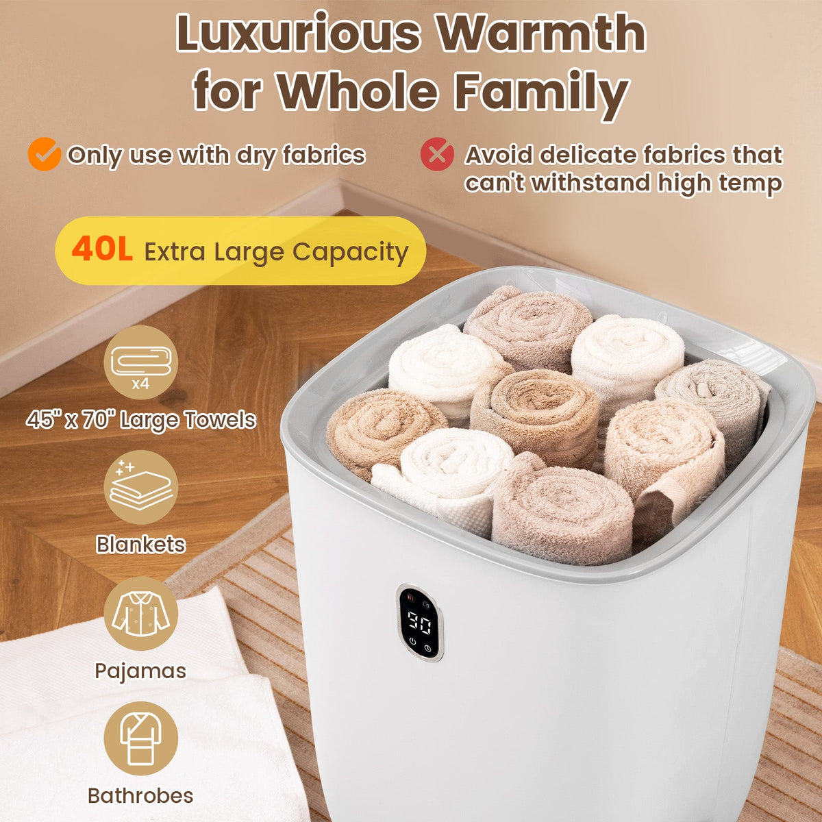 40L Towel Warmer Luxury Hot Towel Bucket with 2 Heating Temperatures-White DirectDeals