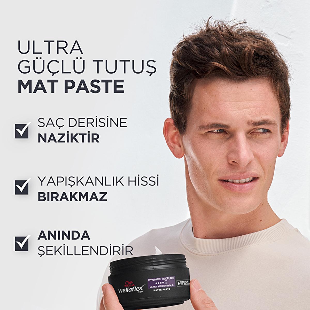 Wella Wellaflex Men Dynamic Texture Mat Paste - Ultra Strong Hold Hair Wax | 75 ml Beauty Care Bag
