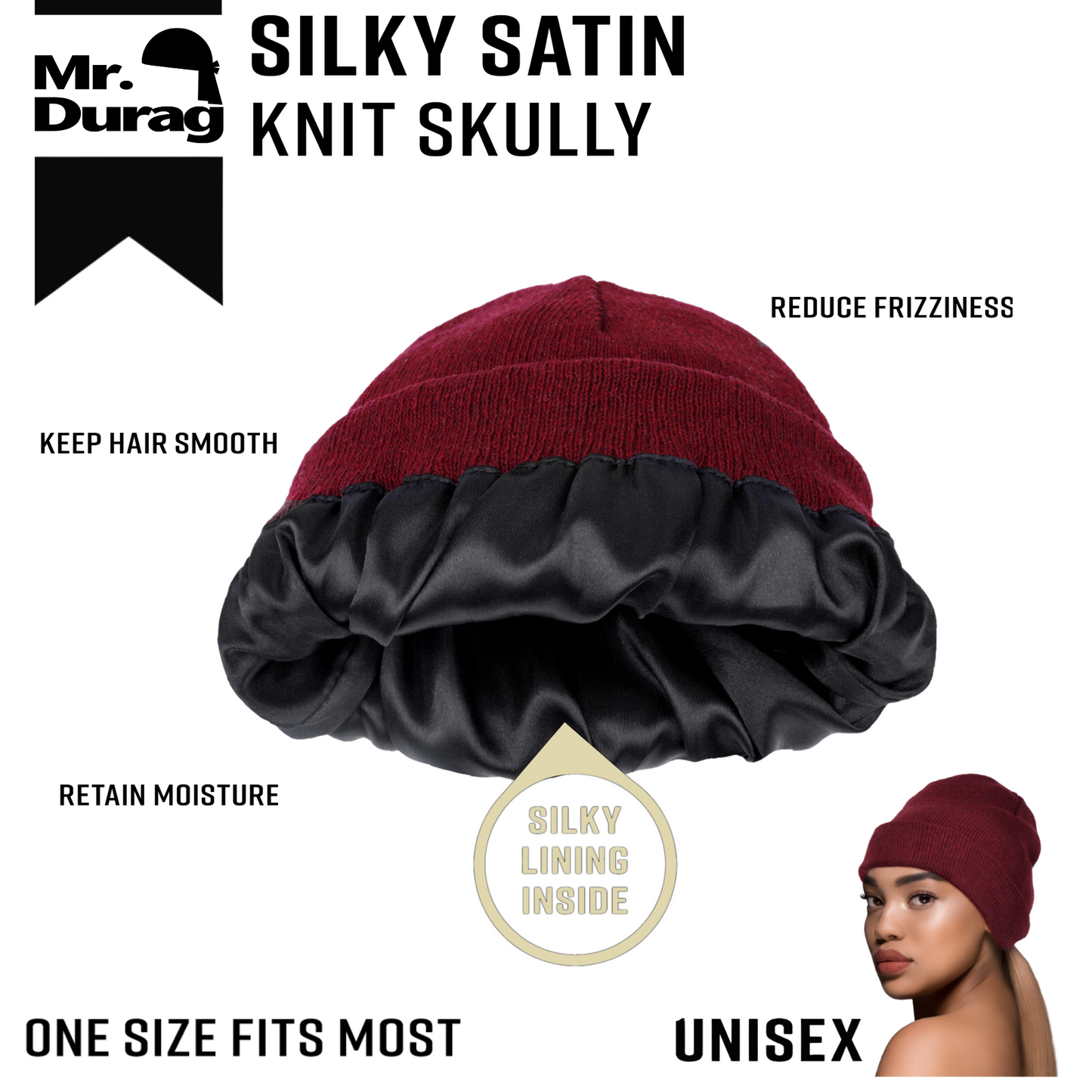 Mr. Durag Silky Satin Knit Skully, 1 Count, Assorted Color Annie International, Inc.