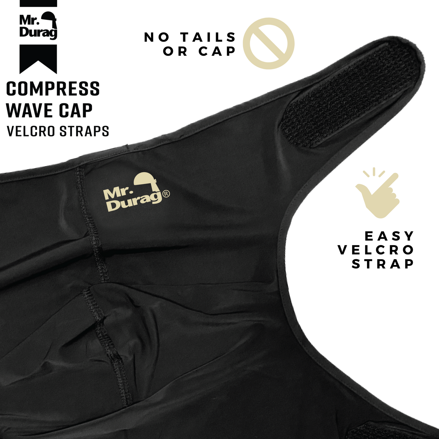 Mr. Durag Spandex Velcro Compress Wave Cap, 1 Count, Black Annie International, Inc.