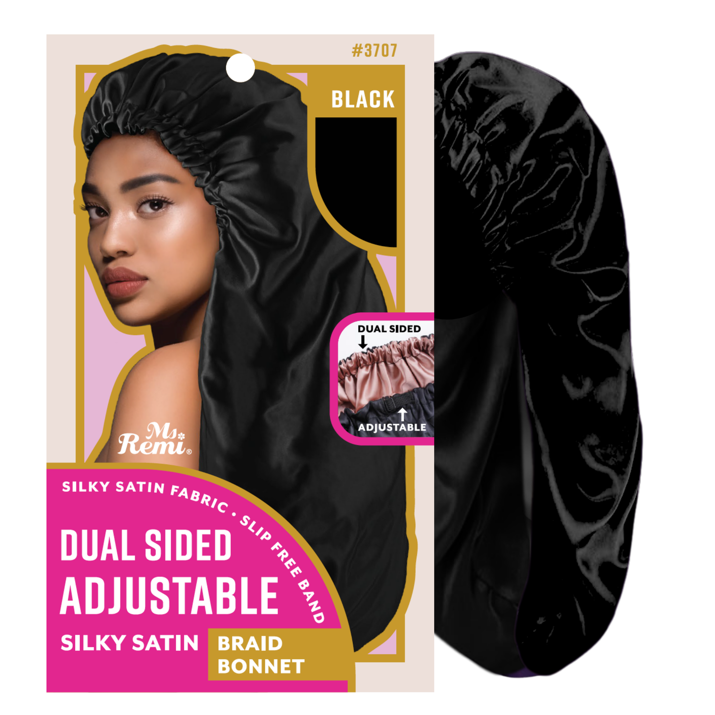 Ms. Remi Dual-Sided Adjustable Satin Braid Bonnet, 1 Count, Black Annie International, Inc.