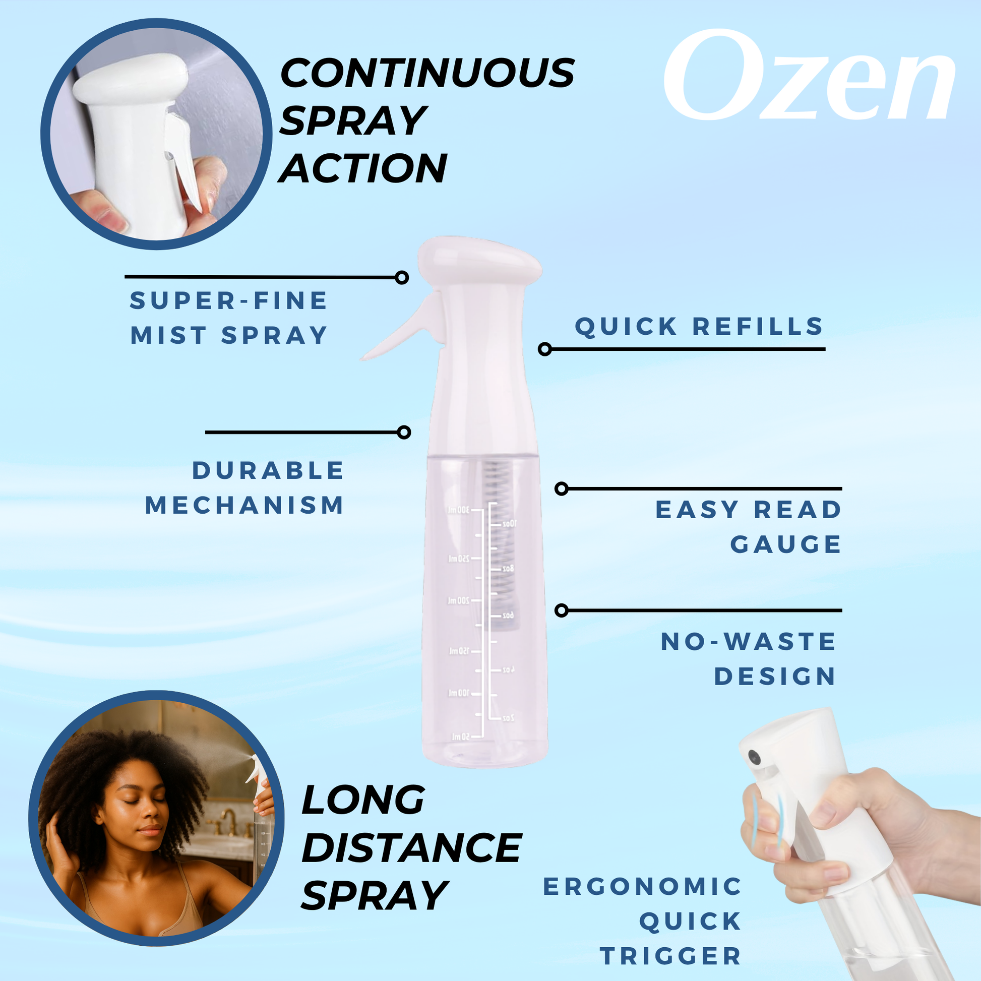 Ozen Continuous Spray Bottle 11oz, 1 Count, Clear Annie International, Inc.