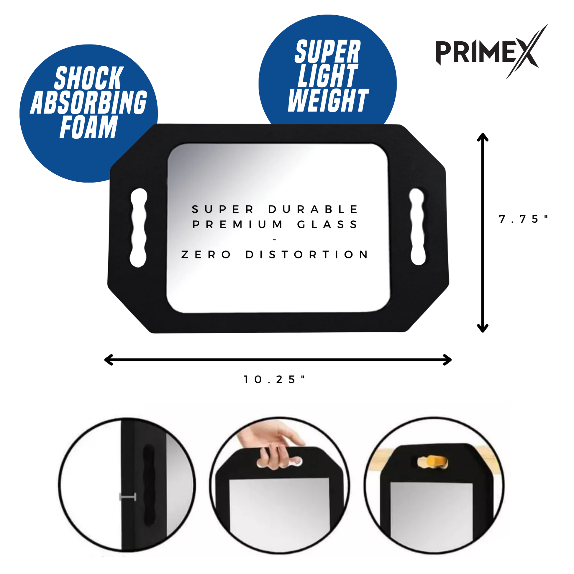 PrimeX Foam Barber Mirror Rectangle X-Large 10.75 Inch, 1 Count, Black Annie International, Inc.