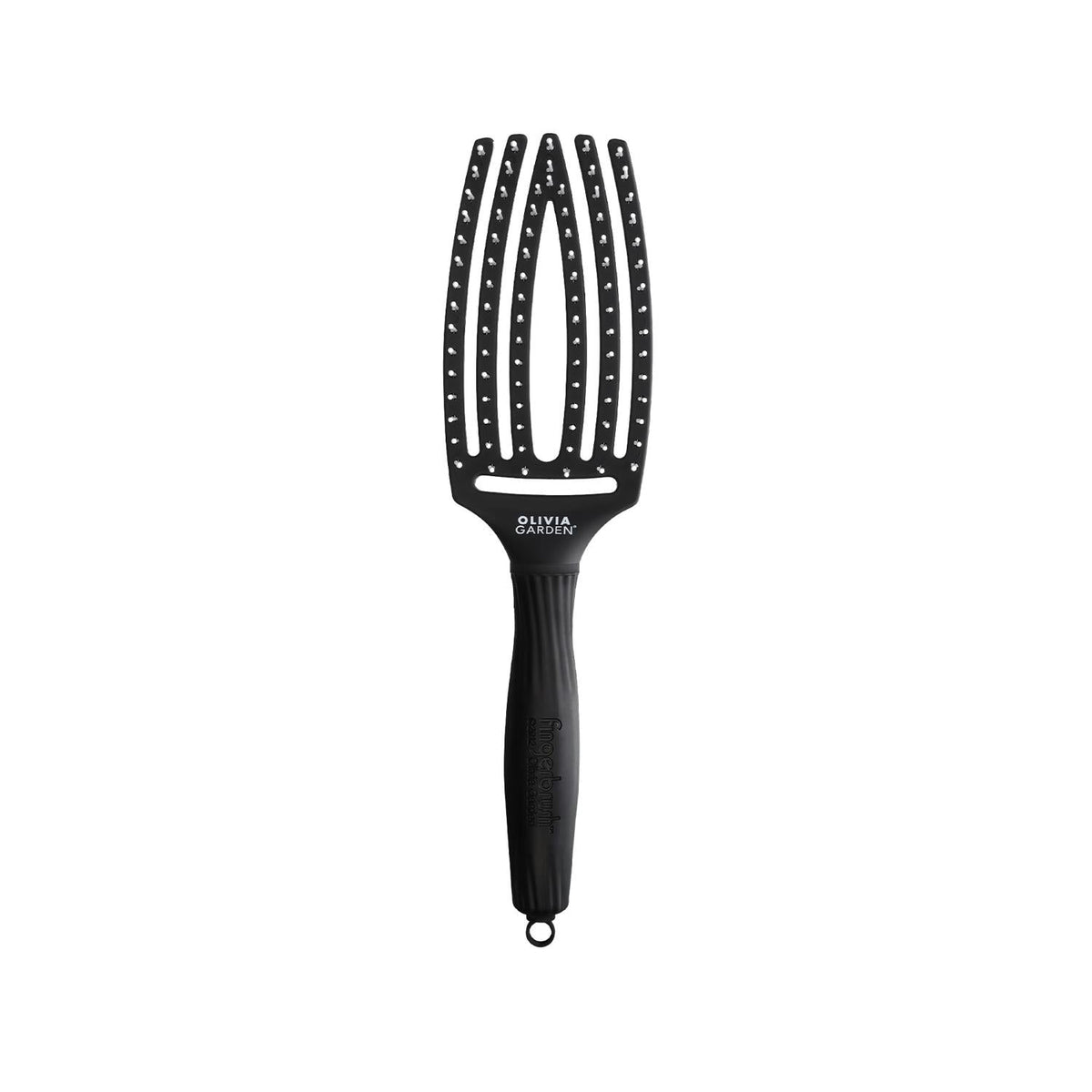 Olivia Garden Fingerbrush Care: Iconic Nylon Bristle Vented Hair Brush for Detangling, Styling & Healthy Hair - Black, Medium Beauty Care Bag