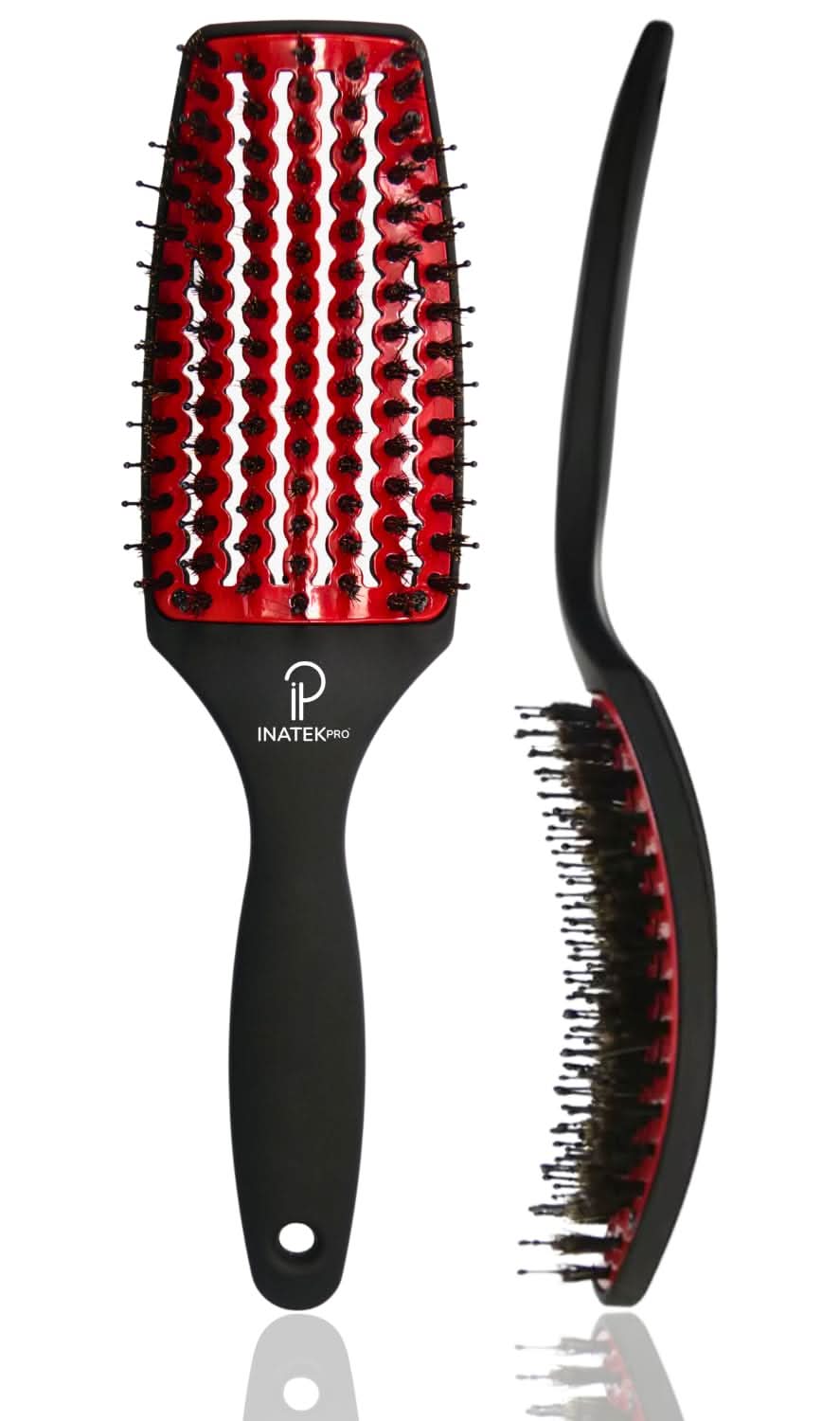 INATEKPRO Curved Vented Boar Bristle Detangler Brush - RED | MEDIUM The Beauty Box