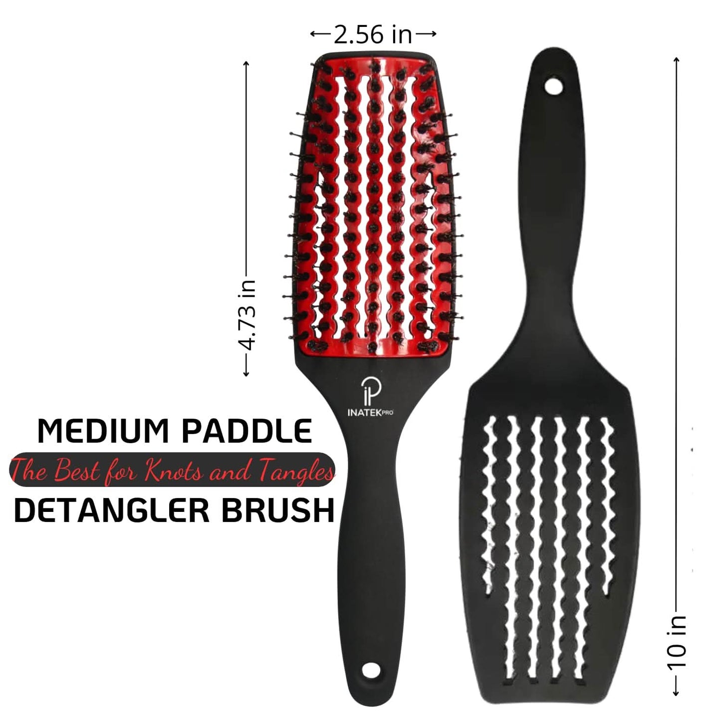 INATEKPRO Curved Vented Boar Bristle Detangler Brush - RED | MEDIUM The Beauty Box