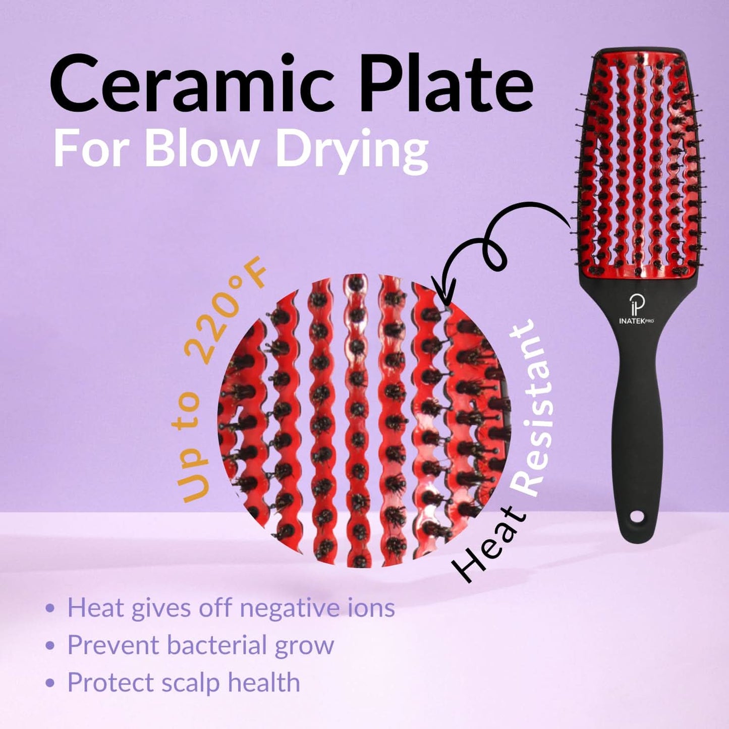 INATEKPRO Curved Vented Boar Bristle Detangler Brush - RED | MEDIUM The Beauty Box