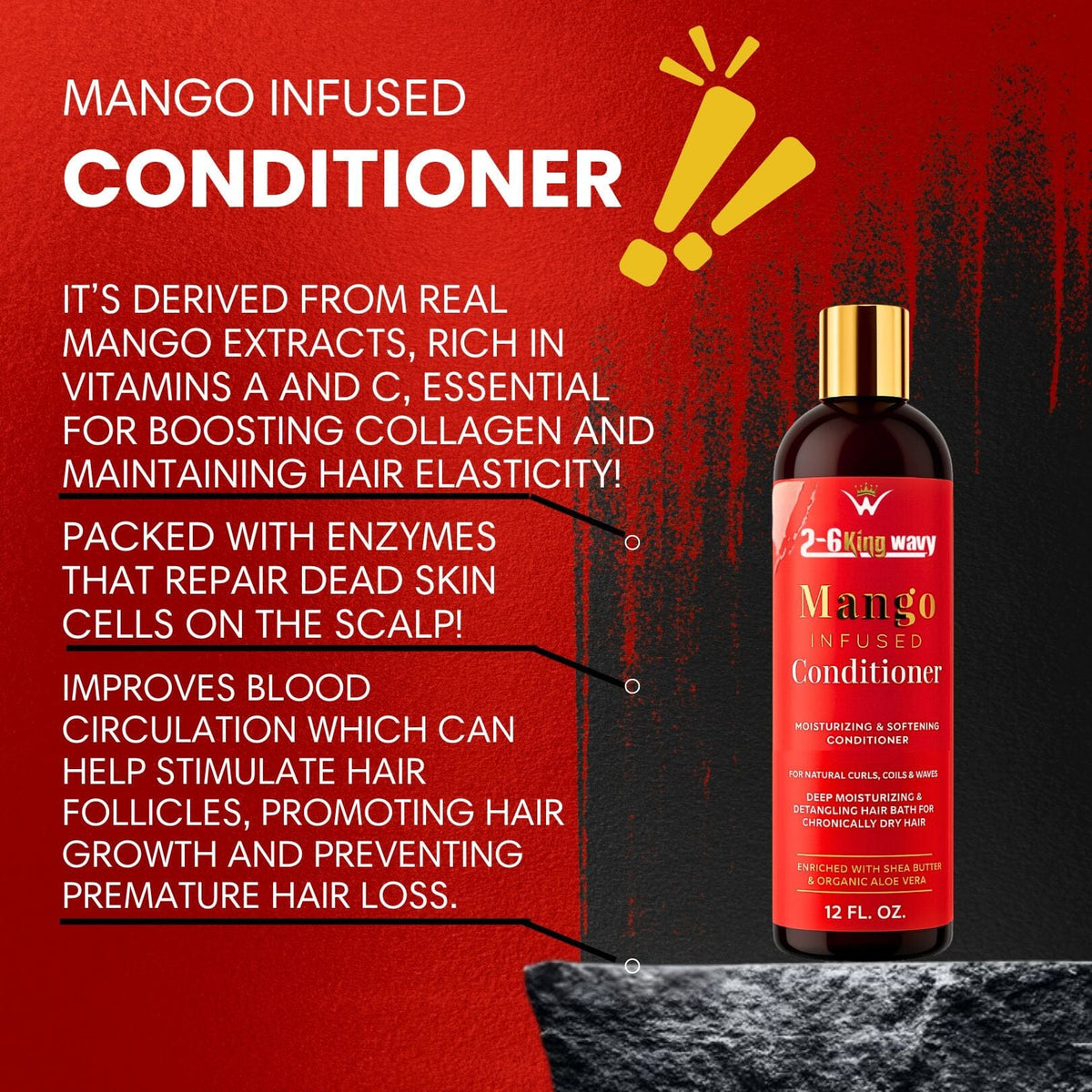Mango Moisturizing Conditioner for Soft, Manageable Hair (Conditioner Bottle) 26 King Wavy Merch, LLC
