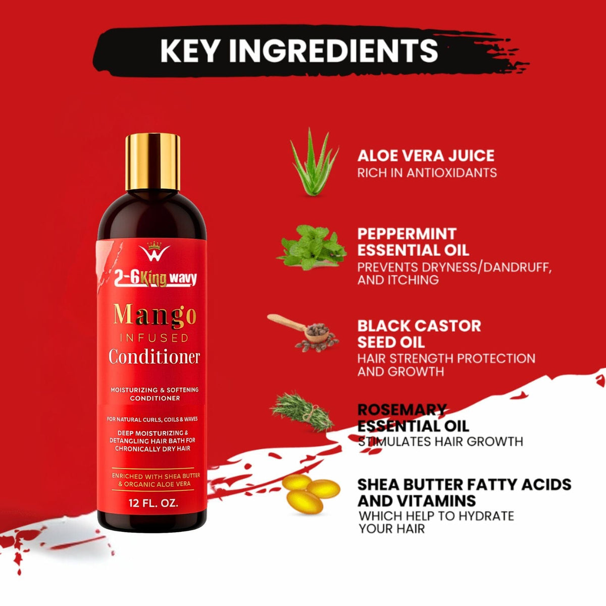 Mango Moisturizing Conditioner for Soft, Manageable Hair (Conditioner Bottle) 26 King Wavy Merch, LLC
