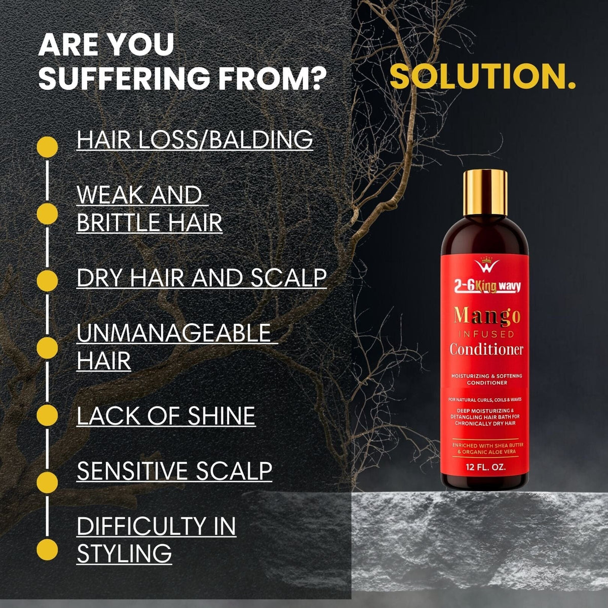 Mango Moisturizing Conditioner for Soft, Manageable Hair (Conditioner Bottle) 26 King Wavy Merch, LLC