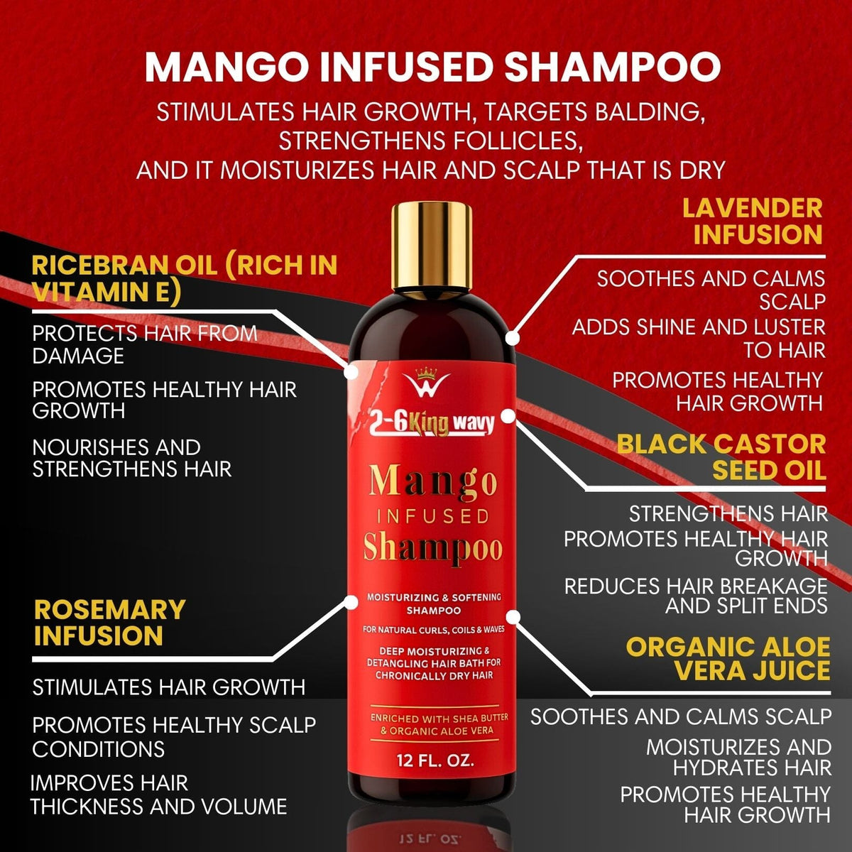 Mango Moisturizing Shampoo for Waves & Coarse Hair (Shampoo Bottle) 26 King Wavy Merch, LLC