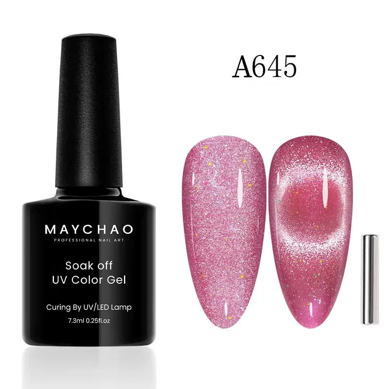 MAYCHAORomantic Galaxy Cat Eye Gel Nail Polish With Magnet Soak off UV Holographic Magnetic Rainbow Gel Polish for Nail Manicure Blushimmer