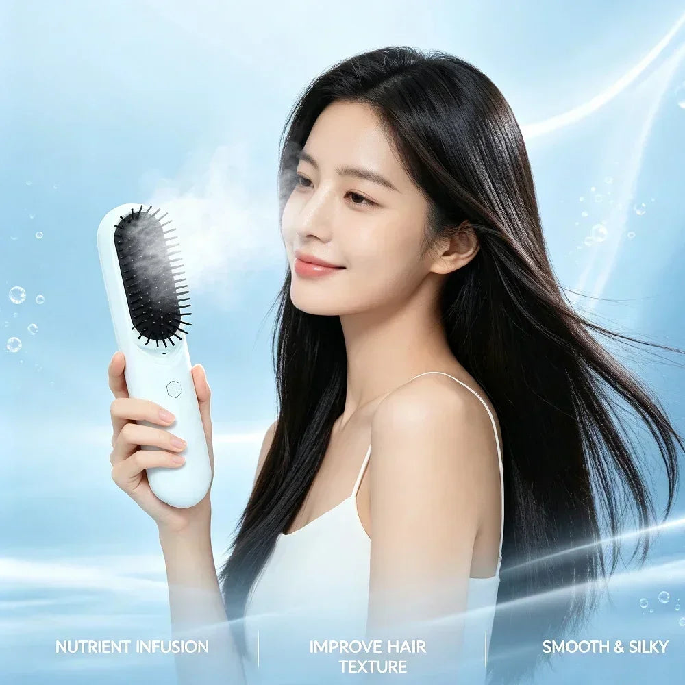 Steam Electric Hair Straightening Brush, Air Cushion Spray Massage Detangler Comb for Frizzy Damaged Hair Styling & Care FLIPSTYLEZLLC
