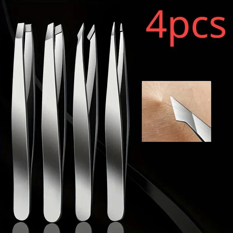 4pcs Set Professional Tweezers Set Perfect For Eyebrow Hair Removal Splinter Very Effortless and Relaxed to Remove WTN Essentials