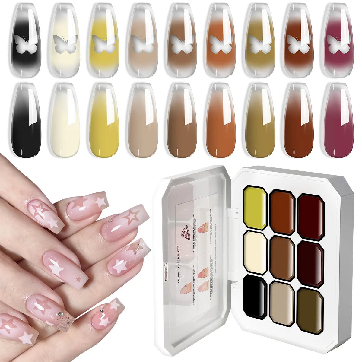 LIMEGIRL 9 Color Gradient Painting Gel Nail Art Gradient Color DIY Design Gel Quick Flower Paint Engraving Gel Nail Polish Blushimmer