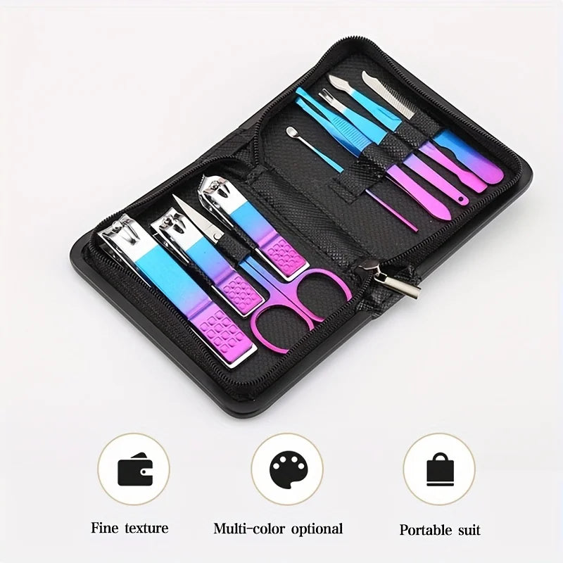 9-18pcs Set Professional Stainless Steel Manicure & Pedicure Kit Precision Nail Care with Travel Case with Nail Clipper Scissor Blushimmer