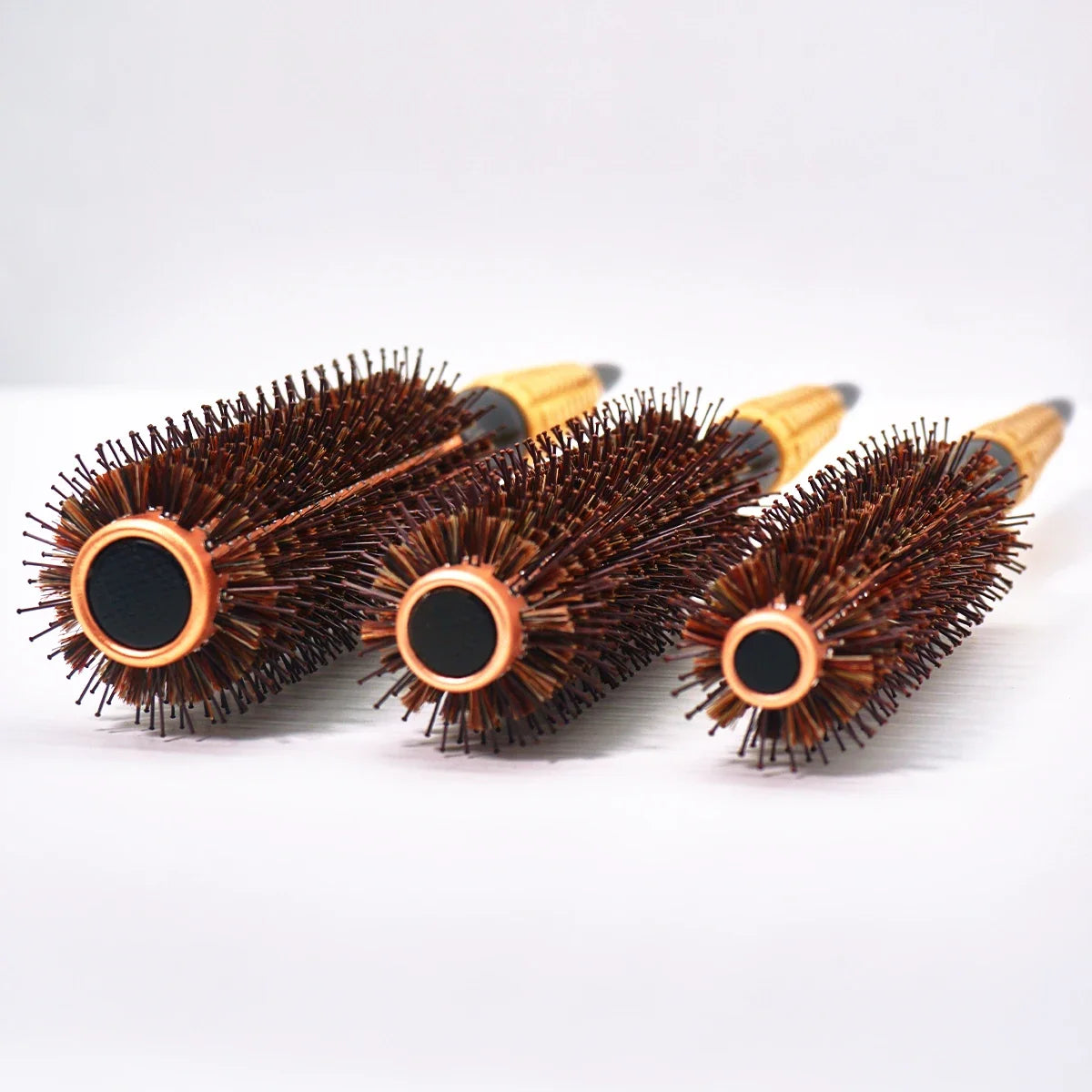 Wood Handle Boar Bristles Round Brush Hair Curly Comb Pro Hair Brush Anti Static Brush Teasing Brush Hairdresser Styling Tools Silcy Skin