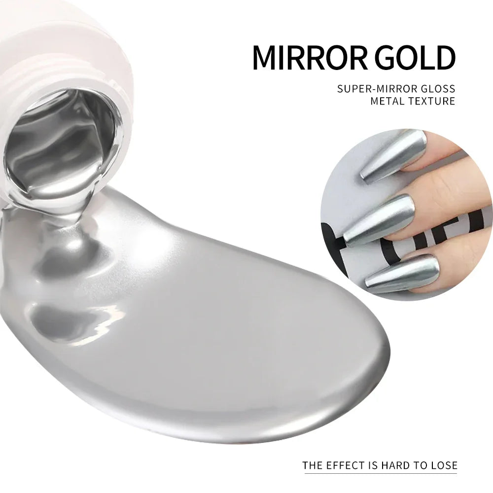 MingLee Silver Metal Gel Metallic Nail Polish Chrome 3D Metal Painted Gel Polish 5ml Liquid Mirror Effect Glossy Shine Manicure Blushimmer